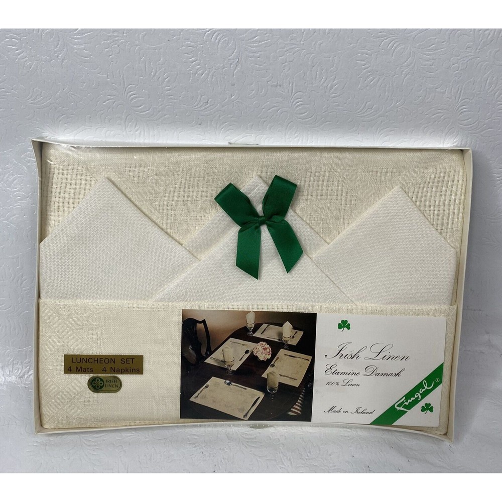 Vintage Irish Linen Etamine Damask Luncheon Set